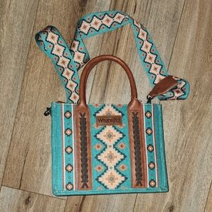 Wrangler Turquoise and Brown Geometric Shoulder Bag
